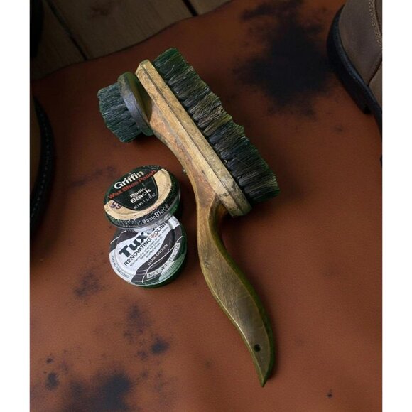Vintage Shoe Brush & Polish Tin Set – Cowboy Care Kit, Rustic Ranch Decor, Ameri - Picture 1 of 7